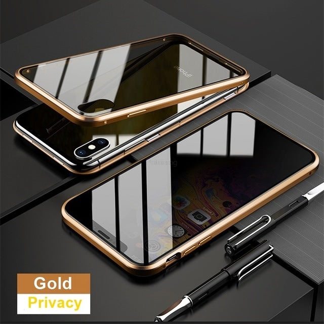 Magnetic Tempered Glass Privacy Case for iPhone (6-15, XR, 11 Pro MAX) - 360° Antispy Protective Cover