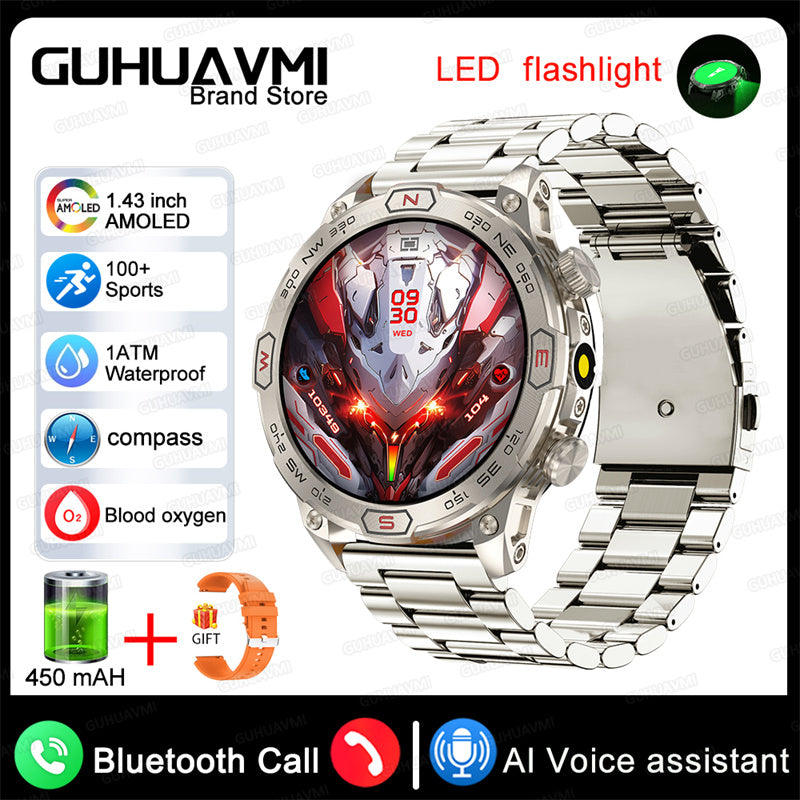 2024 Outdoor Smartwatch - 1.43” Display, 1ATM Waterproof, Bluetooth Calling, GPS Tracking, Compatible with Android & iOS