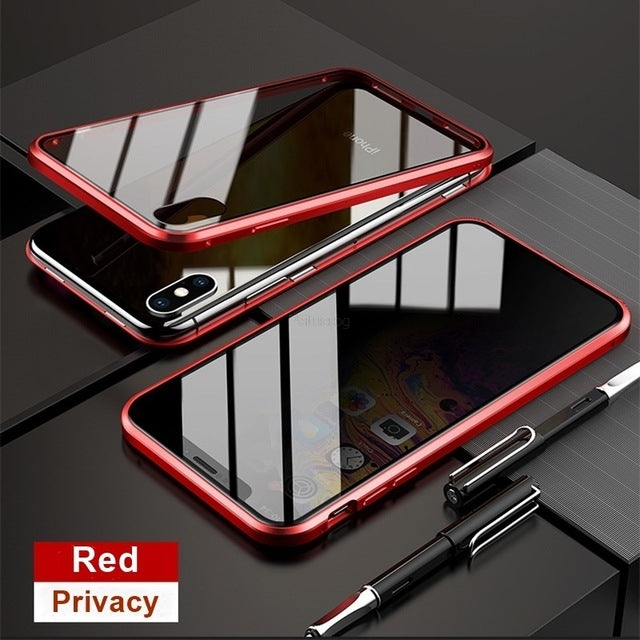 Magnetic Tempered Glass Privacy Case for iPhone (6-15, XR, 11 Pro MAX) - 360° Antispy Protective Cover