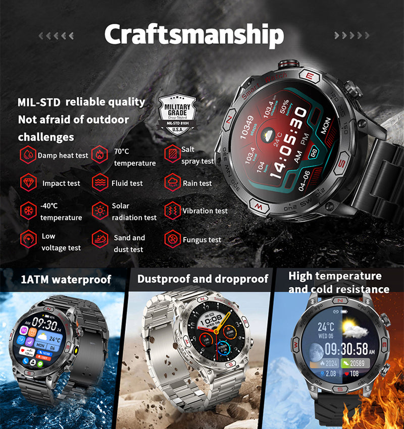 2024 Outdoor Smartwatch - 1.43” Display, 1ATM Waterproof, Bluetooth Calling, GPS Tracking, Compatible with Android & iOS