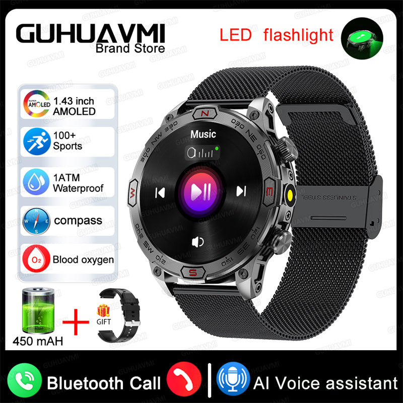 2024 Outdoor Smartwatch - 1.43” Display, 1ATM Waterproof, Bluetooth Calling, GPS Tracking, Compatible with Android & iOS