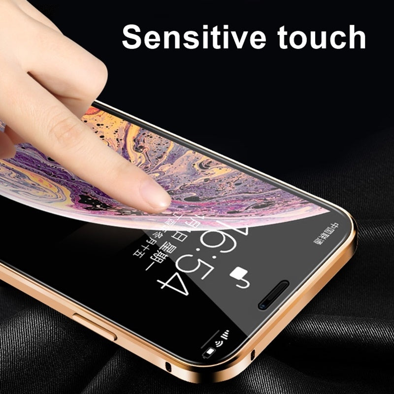 Magnetic Tempered Glass Privacy Case for iPhone (6-15, XR, 11 Pro MAX) - 360° Antispy Protective Cover