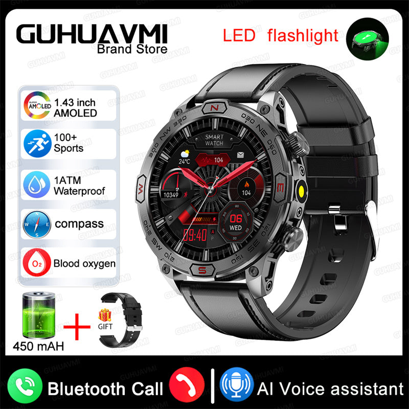 2024 Outdoor Smartwatch - 1.43” Display, 1ATM Waterproof, Bluetooth Calling, GPS Tracking, Compatible with Android & iOS