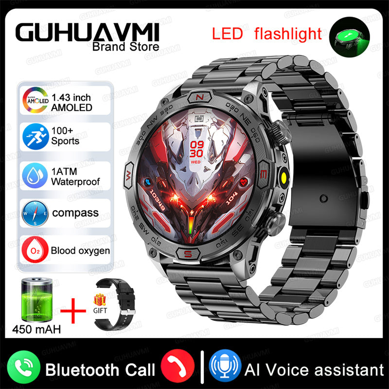 2024 Outdoor Smartwatch - 1.43” Display, 1ATM Waterproof, Bluetooth Calling, GPS Tracking, Compatible with Android & iOS