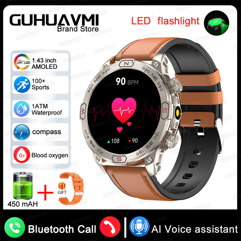 2024 Outdoor Smartwatch - 1.43” Display, 1ATM Waterproof, Bluetooth Calling, GPS Tracking, Compatible with Android & iOS